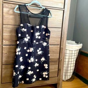 Floral Cocktail Dress with Mesh Inserts